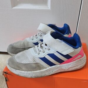 Adidas White and Blue Sneakers with Signature Stripes GIRLS size 4